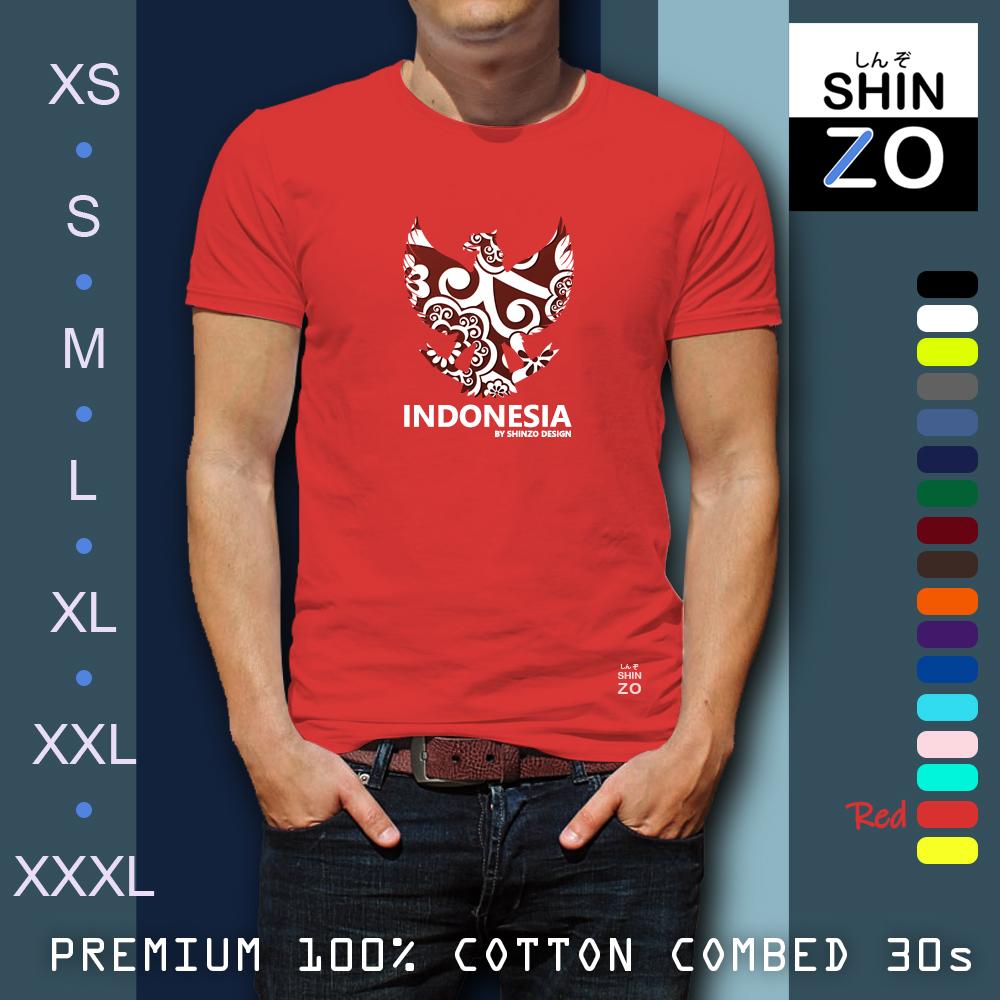 Shinzo Design - Kaos Premium Cotton Combed 30s Ring Spun Export Quality - Oblong Distro T Shirt Tee Casual Fashion Atasan Cloth Anime Custom - Pria Wanita - Dirgahayu Republik Indonesia Garuda Pancasila Batik - Premium Red Merah