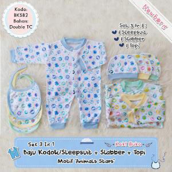 Set Baju Kodok Sleepsuit Slabber Topi Kupluk Bayi Newborn Kaki Buka