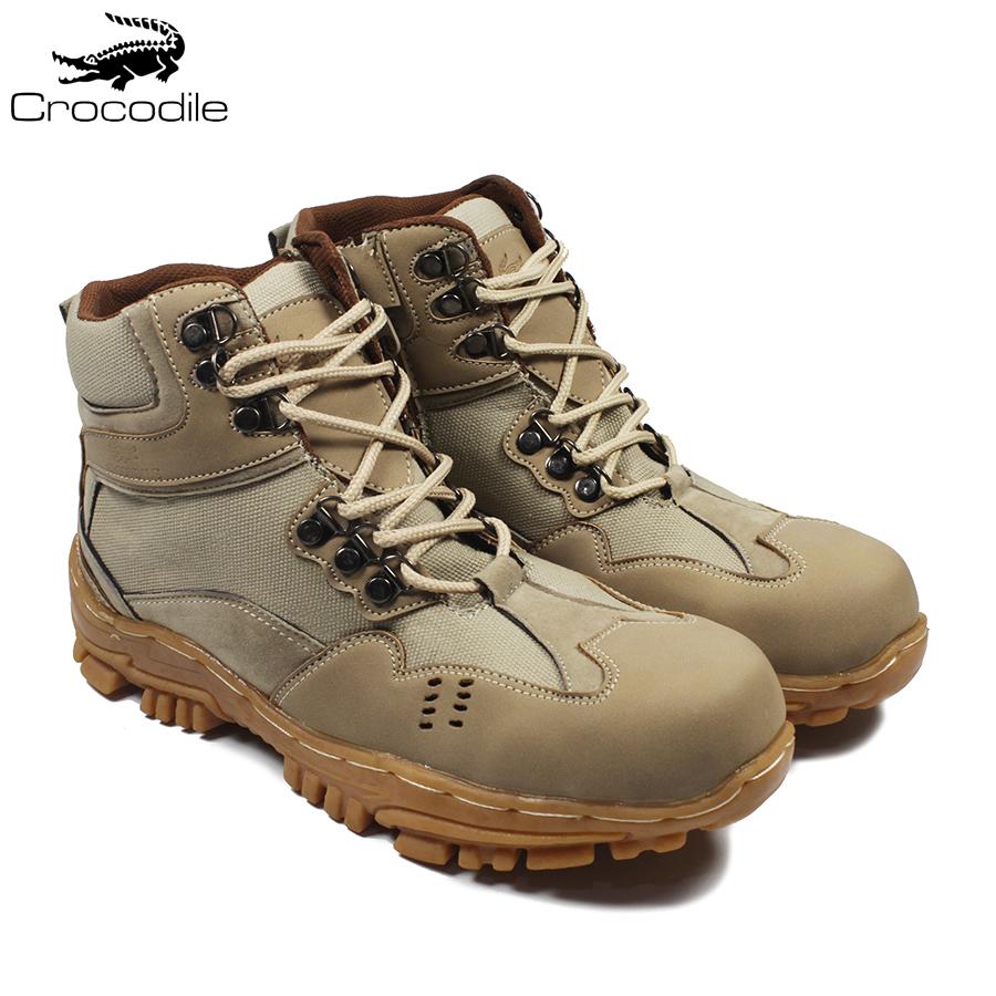 Crocodile Delta Indicator Cream Sepatu Boots Pria Safety Tracking Ujung Besi Proyek Kerja Lapangan Hiking Touring Bikkers