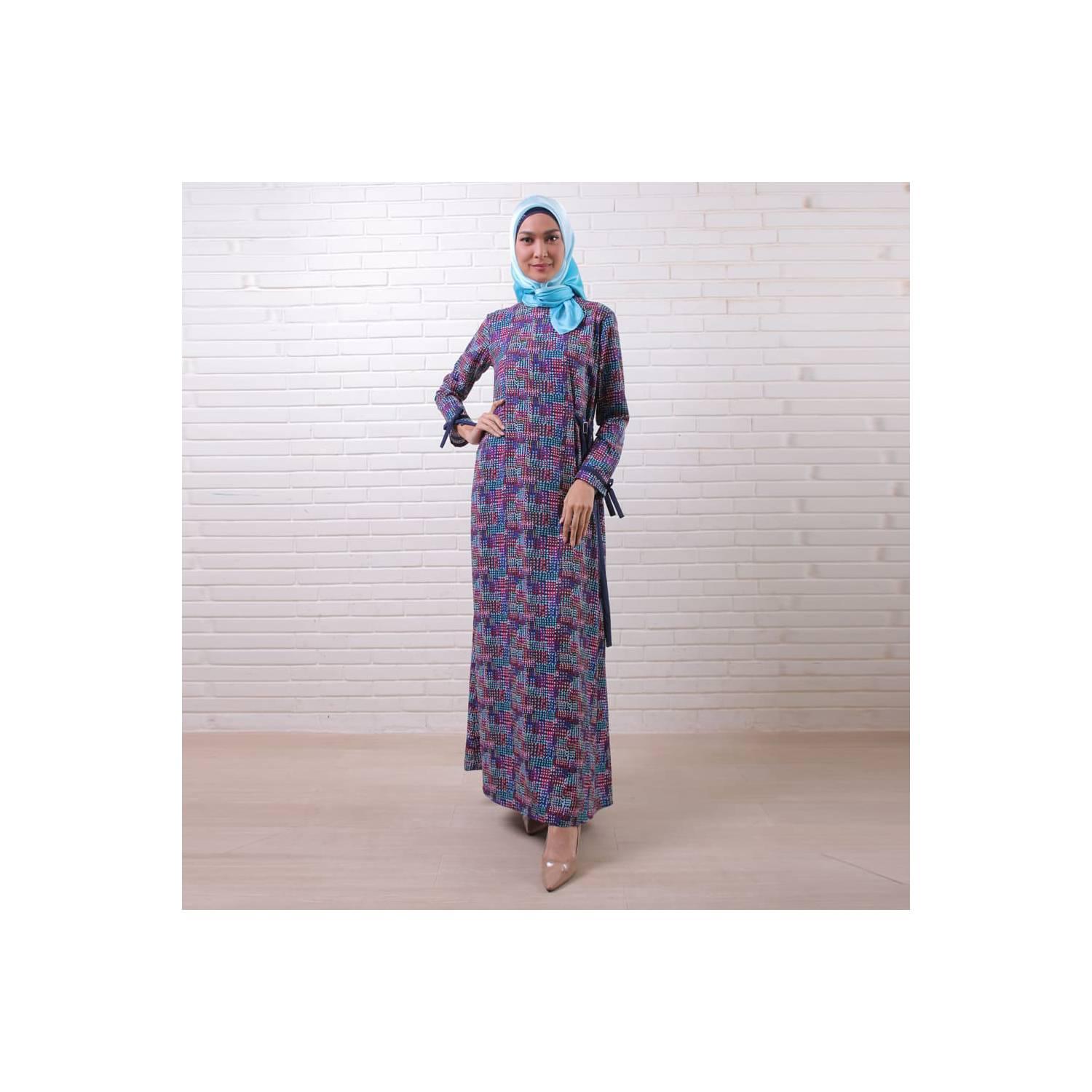 Zoya Dress Gamis Muslimah Cantik - Dynamic Dots Dress - Navy, S