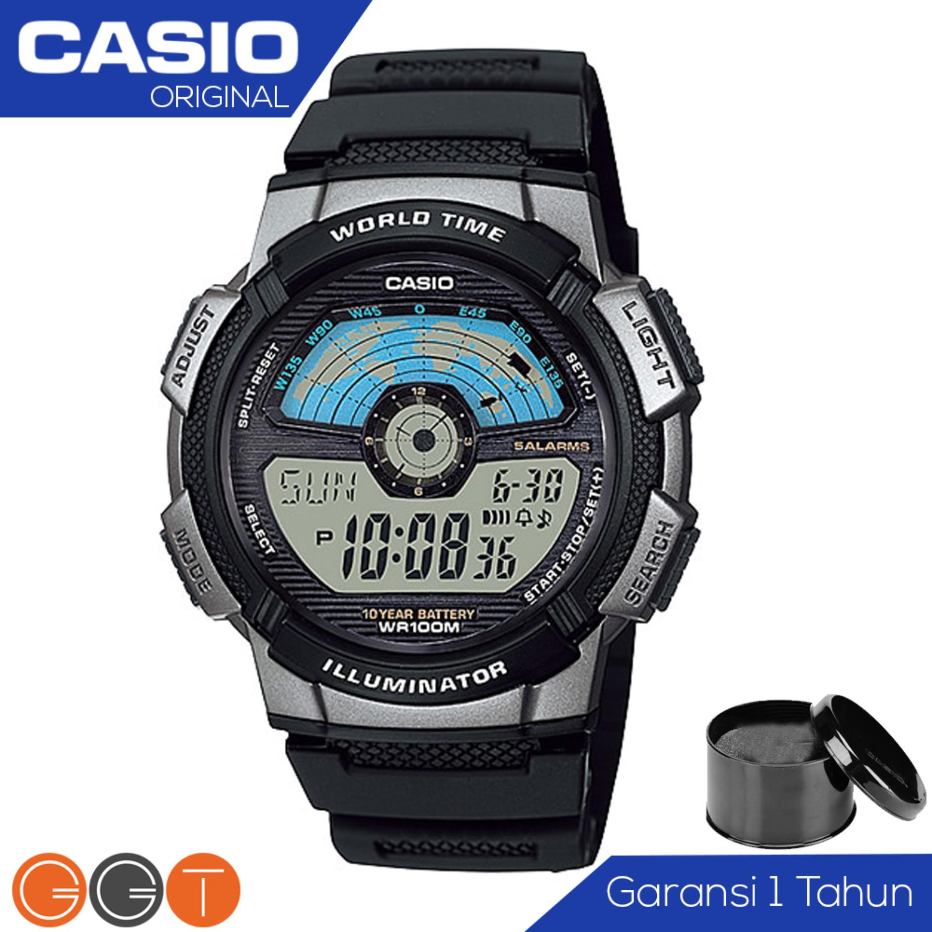 CASIO Illuminator AE-1100W-1AVDF - Jam Tangan Pria - Tali Karet - Digital Movement - Hitam