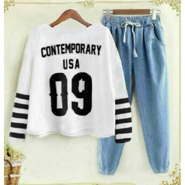 Damai fashion jakarta - baju SETELAN sweater wanita BRIGITA 09 contemporary putih - baju termurah