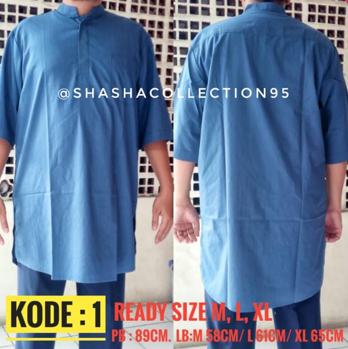 Baju Koko Gamis Laki Laki Polos Biru