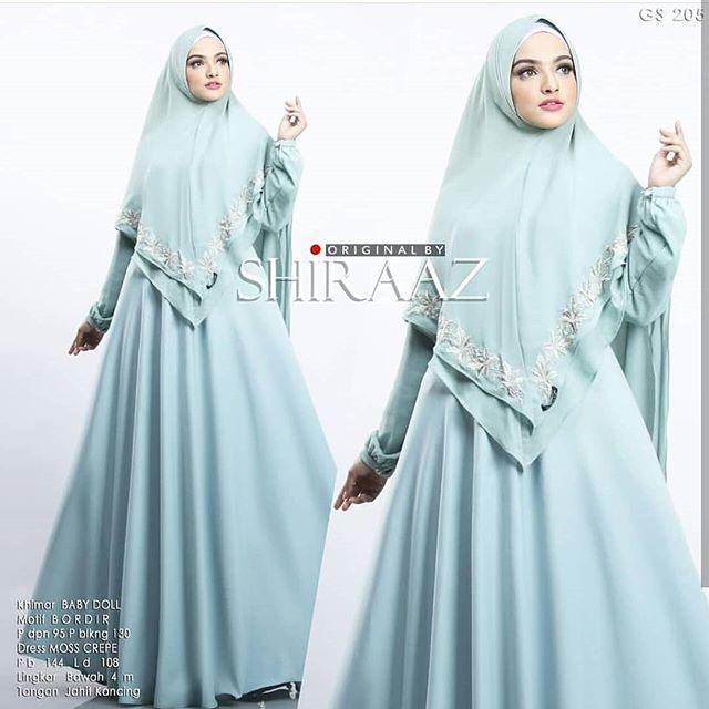 Outday Store - Shiraaz Syari dengan Kerudung Khimar Wolfice Kombinasi Renda - Busana Muslim Gaya Maksimal Lebaran 2018