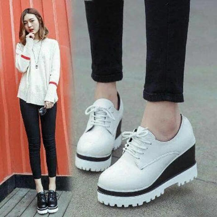 SEPATU BOOT WEDGES CEWEK WANITA CASUAL MURAH - BOOT SOL DOCMART HITAM & PUTIH