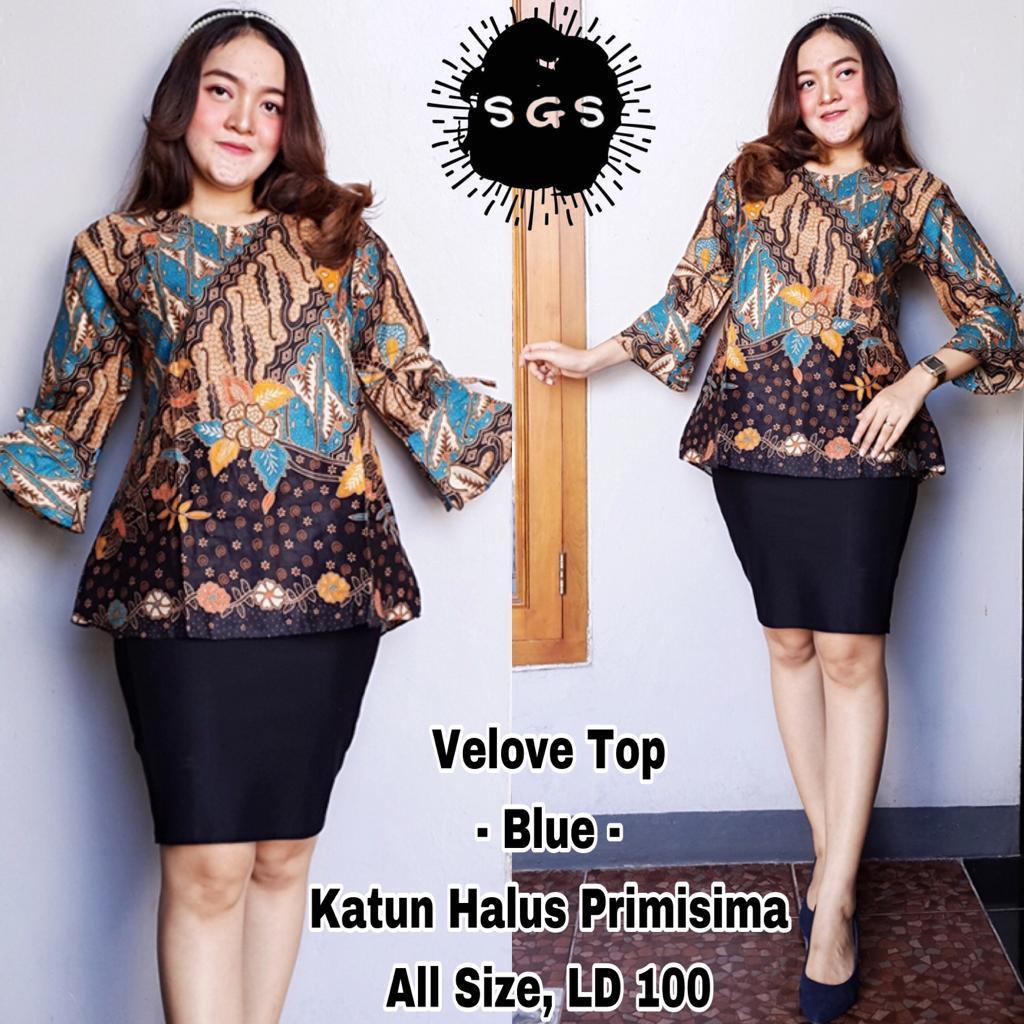 Atasan Blouse Batik Kerja Wanita Lengan Panjang Velove Top