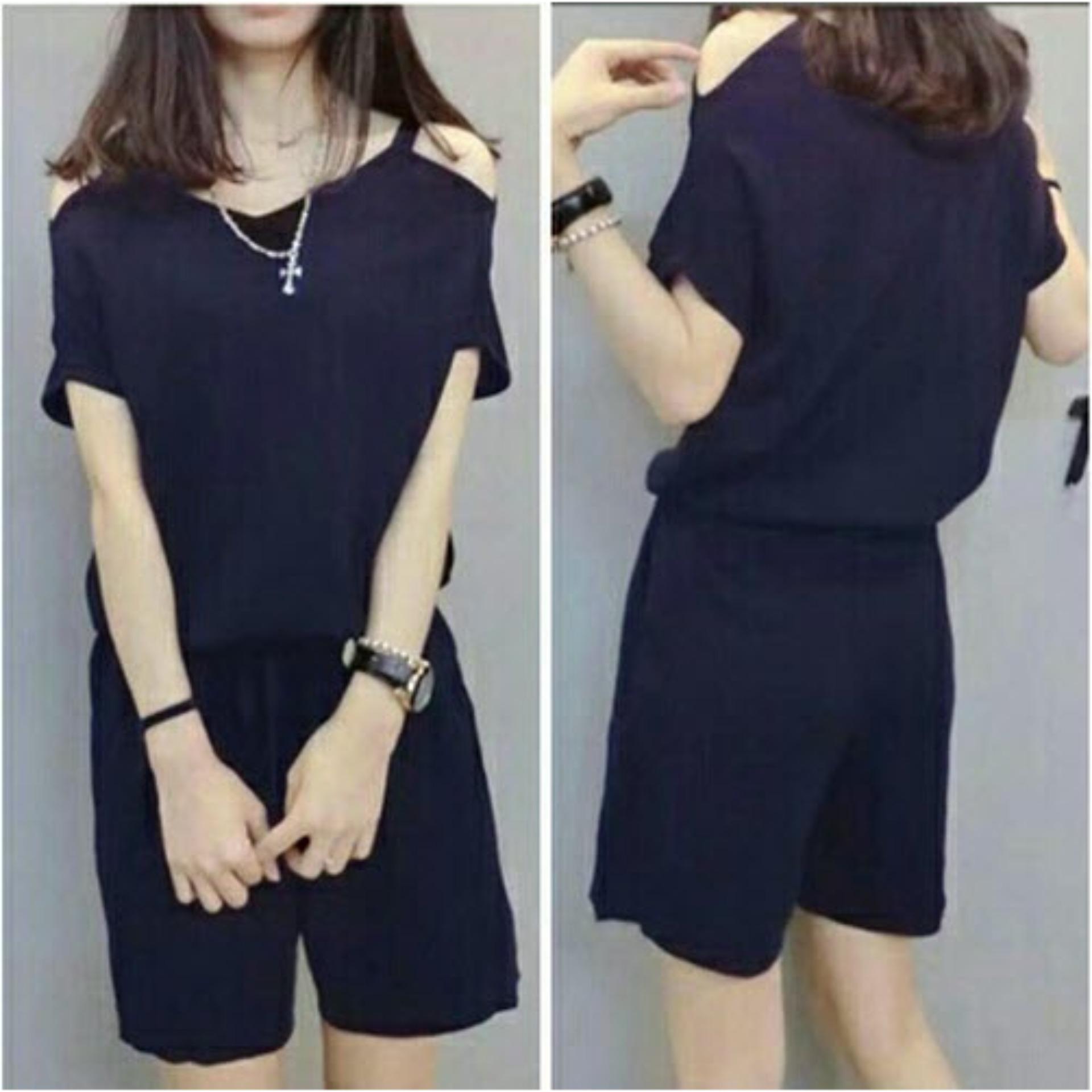 Sera Outfit Jumpsuit Pendek Wanita Bahu Sabrina Tali MSR192 / Terusan Pundak Bolong / Celana Jamsuit / Baju Kodok / Rnrihanna