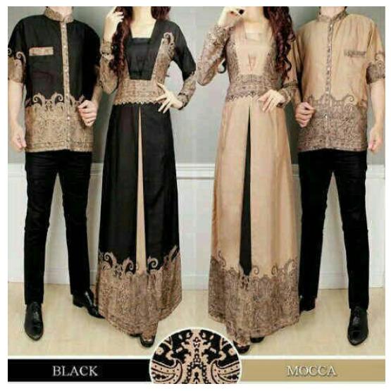 IndonesiaHeritage Baju Pesta Couple Muslim - Gamis Pesta + Kemeja Batik Pria - Baju Kondangan Muslimah - Fashion Busana Muslim - iherlia