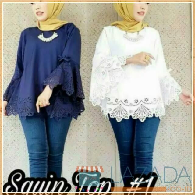 PALING LARIS! Pakaian Wanita Atasan Muslimah Squin Top Laser Cut Murah