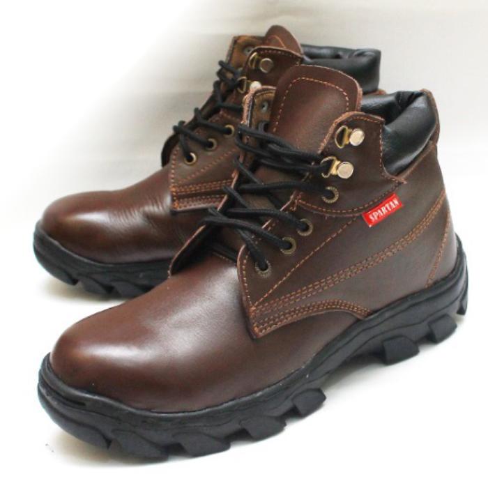 Sepatu Safety Boots Pria Kerja Touring Bahan 100% KULIT ASLI Motif Halus Warna Hitam & Coklat