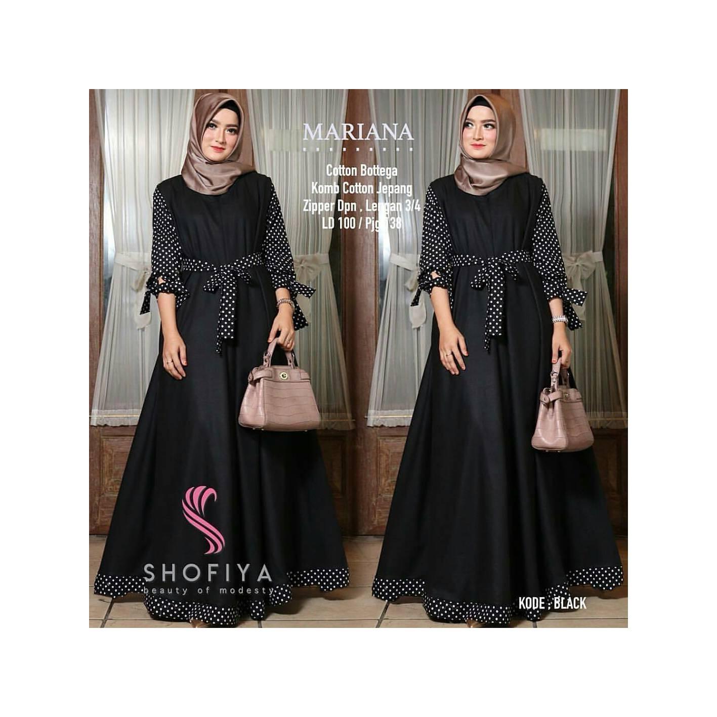 OEM Baju Original Mariana Polka Dress Balotely Gamis Panjang Wanita Muslim Pakaian Cewek Gaun Muslimah Hijab Casual Simple