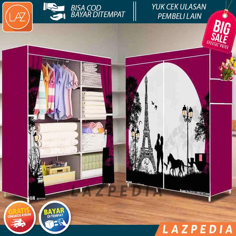 Laz COD - HOT LOVE 2018 Multifunction Wardrobe Lemari Pakaian Rak Baju / Ungu - Lazpedia A547