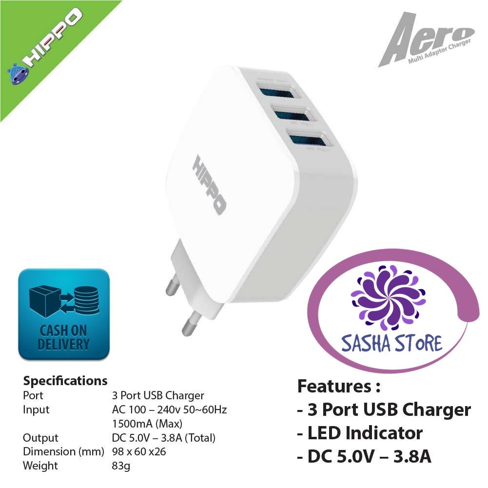 SS Hippo Aero Adapter Charger 3 Port Fast Charging / Adaptor Charger 3.8A / Simple Pack / Travel Charger Adaptor Universal Iphone Samsung Xiaomi Vivo Oppo