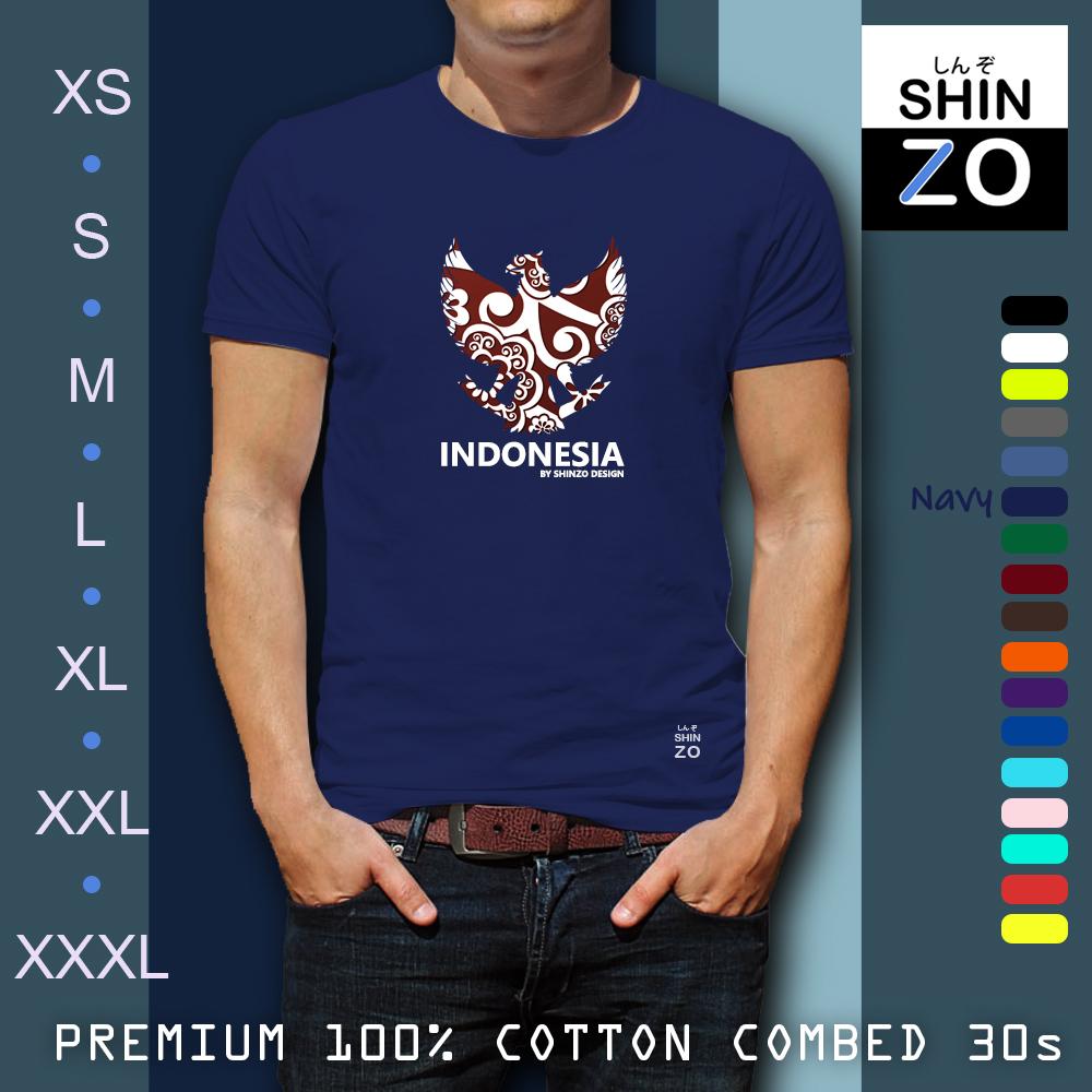 Shinzo Design - Kaos Premium Cotton Combed 30s Ring Spun Export Quality - Oblong Distro T Shirt Tee Casual Fashion Atasan Cloth Anime Custom - Pria Wanita - Dirgahayu Republik Indonesia Garuda Pancasila Batik - Premium Navy Blue Biru Dongker