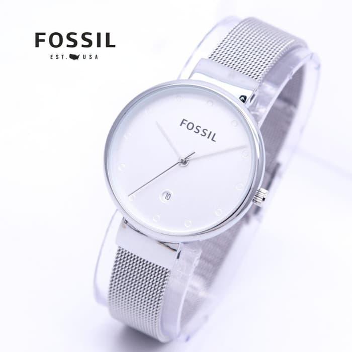 DISKON Jam Tangan Wanita / Cewek Murah Fossil Pasir Silver plat White TERMURAH