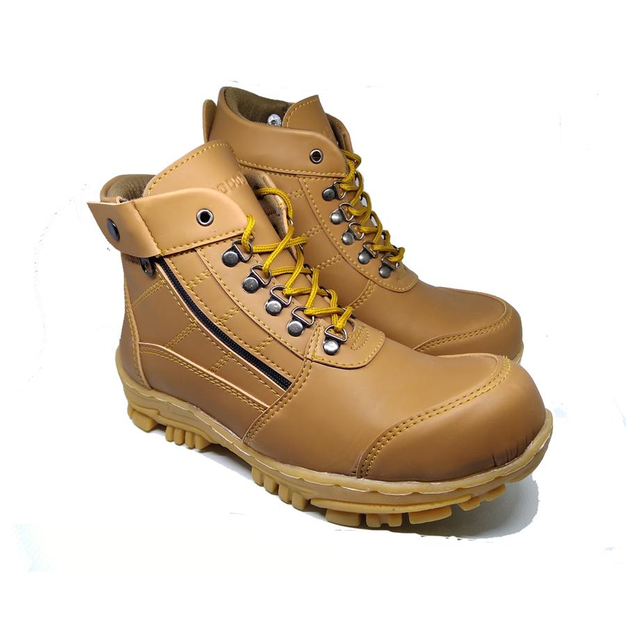 Sepatu Crocodile Morisey Safety Boots Zipper Pria Kerja Santai Hikking taveling Gunung Ujung besi - TAN