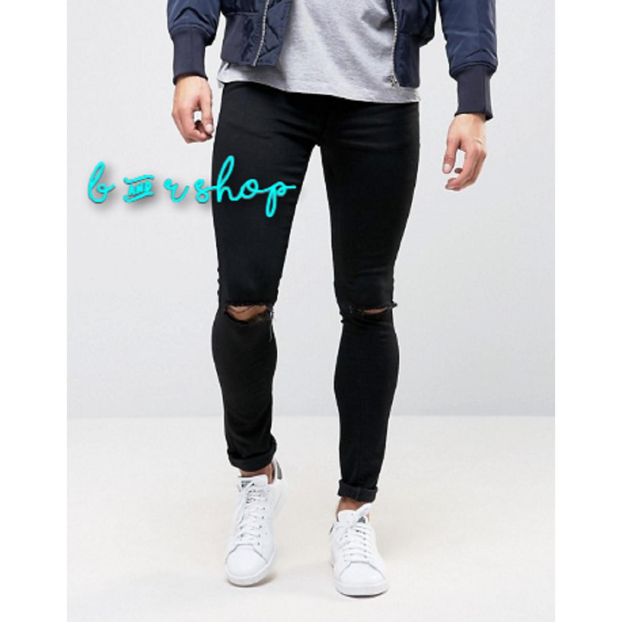 B & R SHOP - Celana Jeans Lois Skinny Sobek / Jeans Sobek /Jeans Robek /Jins Robek / Jeans Ripped Fit Pria - Stretch / Lentur / Ngaret - Hitam.