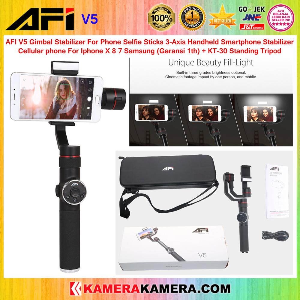 AFI V5 3-axis Gimbal Stabilizer with LED & Mini Tripod for smartphone (Garansi 1th)