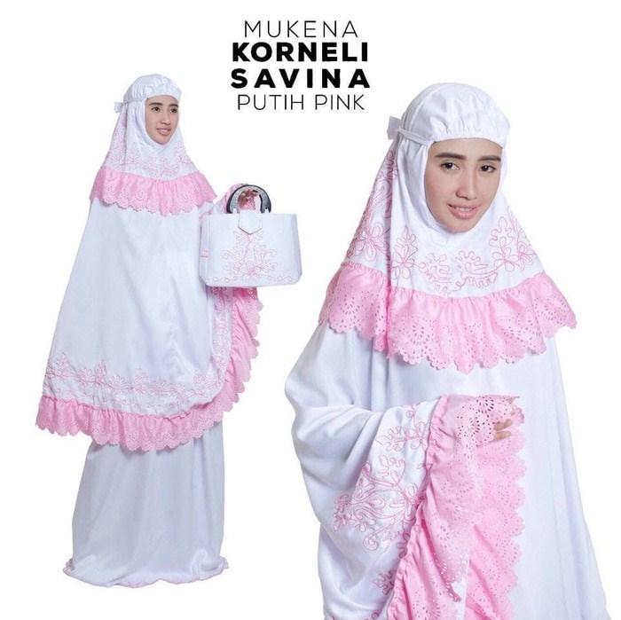 Pusat Mukena Indonesia Tasikmalaya Mukena mewah / Mukena dewasa / Mukena bali / Mukenah / Mukena katun jepang / Mukenah Wanita / Mukena Putih / Mukenah Murah / Mukenah Jumbo / Mukenah Remaja / Mukenah Dewasa Semi Sutra Korneli Savina Putih Pink