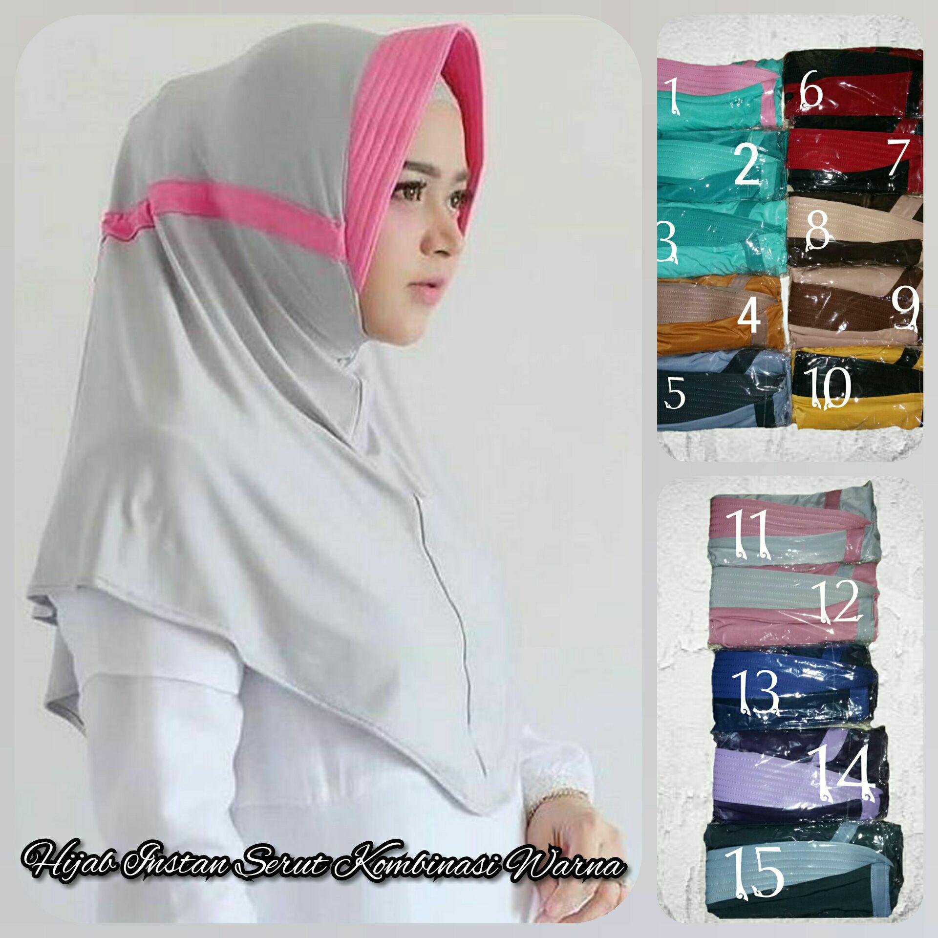 Jilbab Instan Serut Kombinasi / Hijab Serut Kombinasi / Kerudung Instan Serut Kombinasi