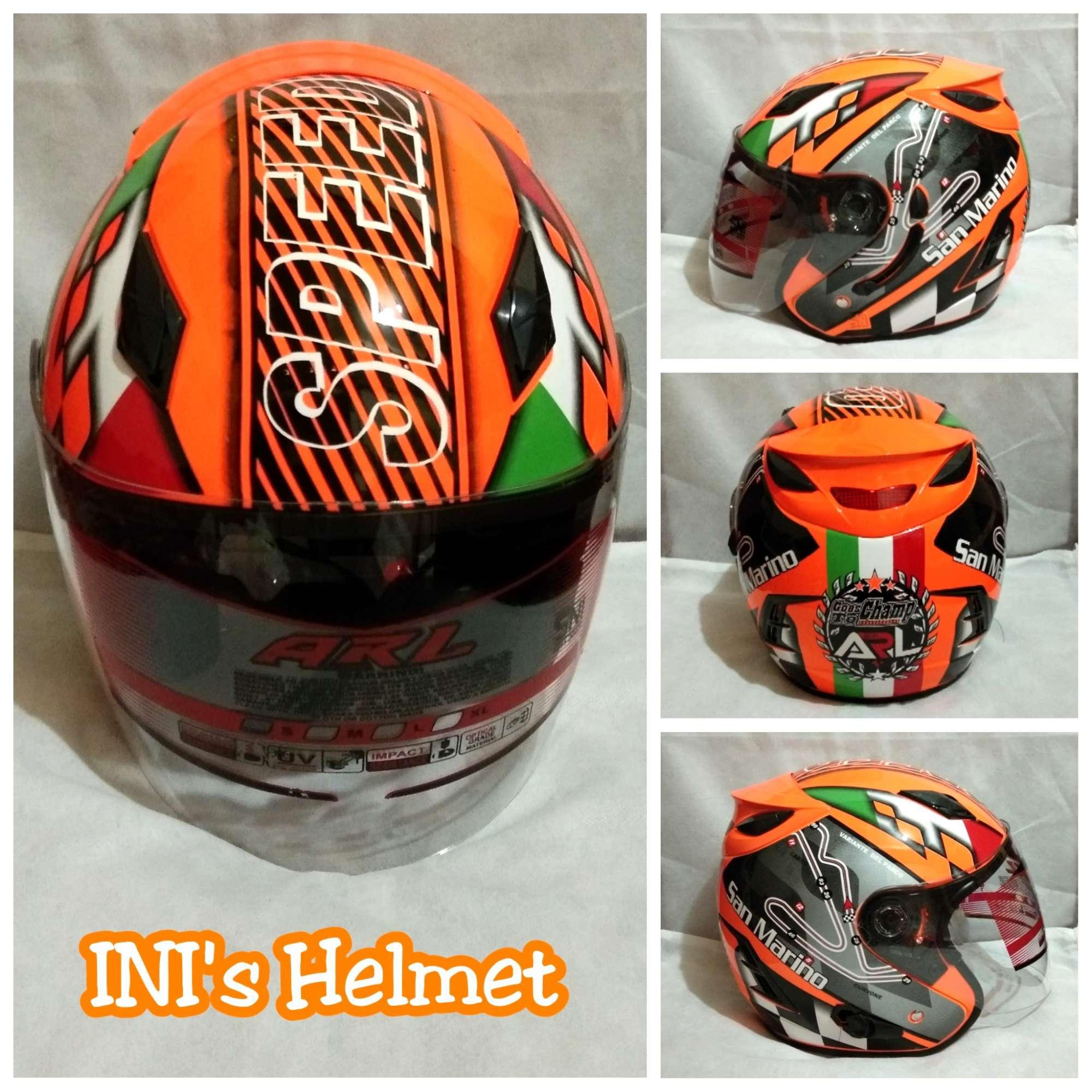 Helm ARL Centro Double Visor 2 Kaca Motif Orange San Marino - SNI - INIs Mart Jakarta