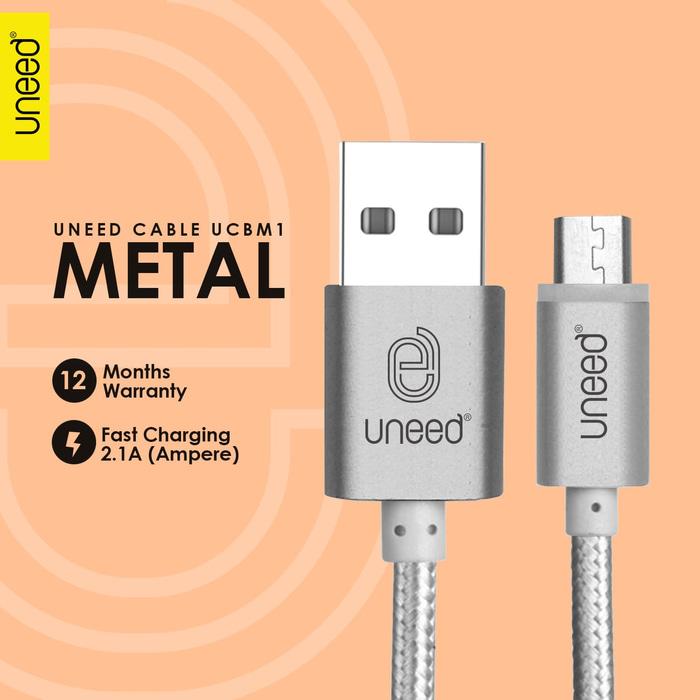 Uneed Metal Quick Charge And Data Cable Micro USB 1 Meter - Silver