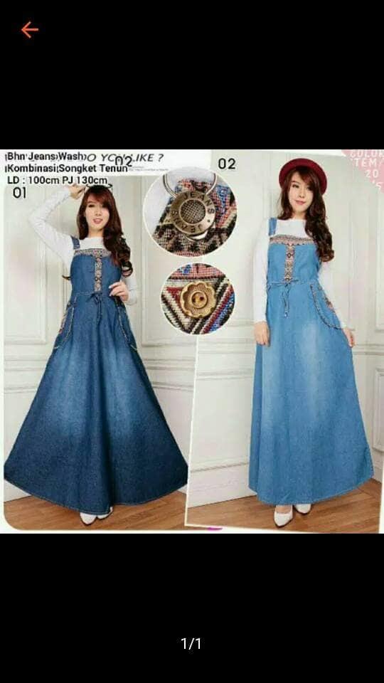 BAJU HAMIL SONGKET JEANS OVERALL JUMPSUIT DRESS