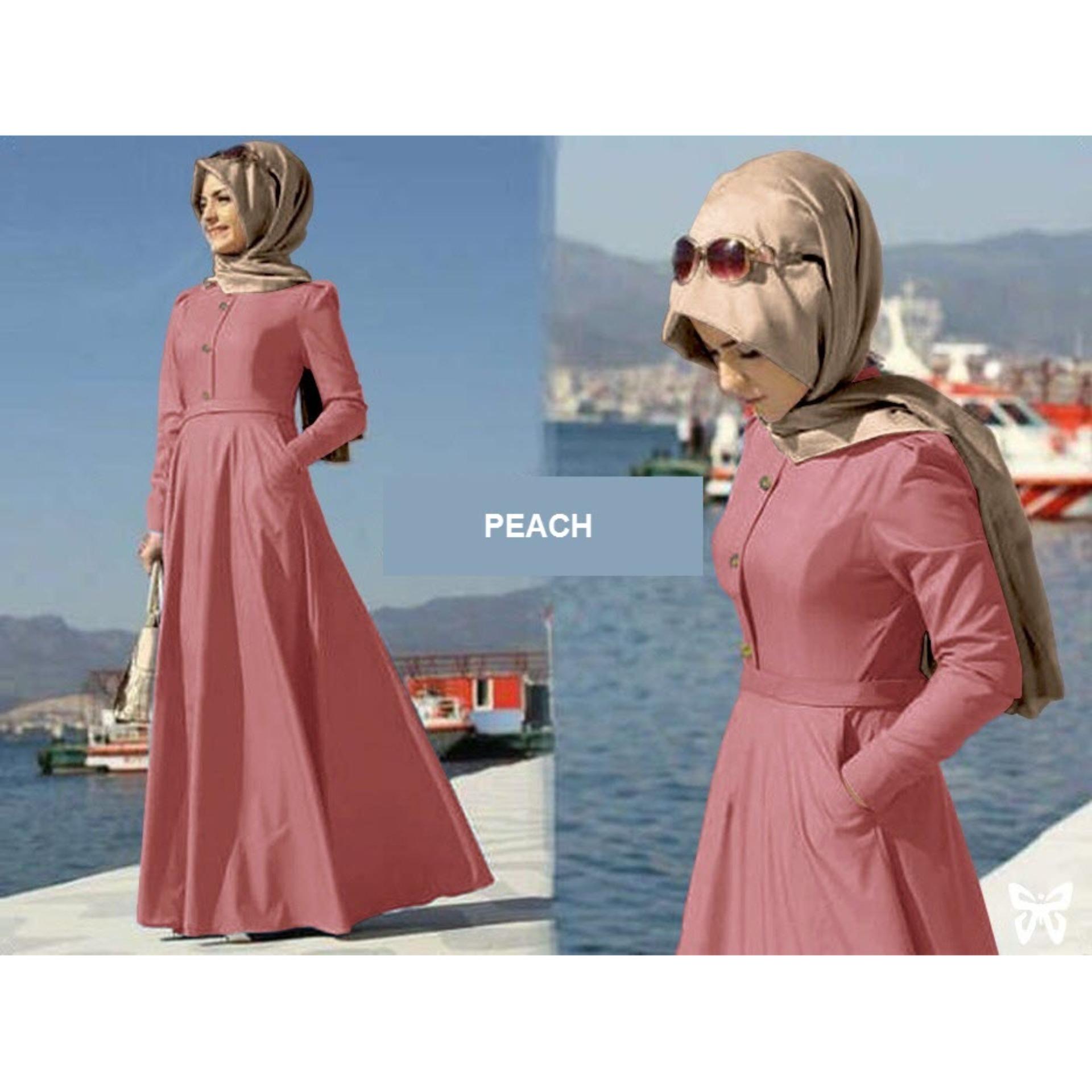 Flavia Store Maxi Dress Lengan Panjang Set 2 in 1 Busui MFS003 / Gamis Syari Polos / Gaun Muslimah / Baju Muslim Wanita Syar'i / Hijab / Sraida