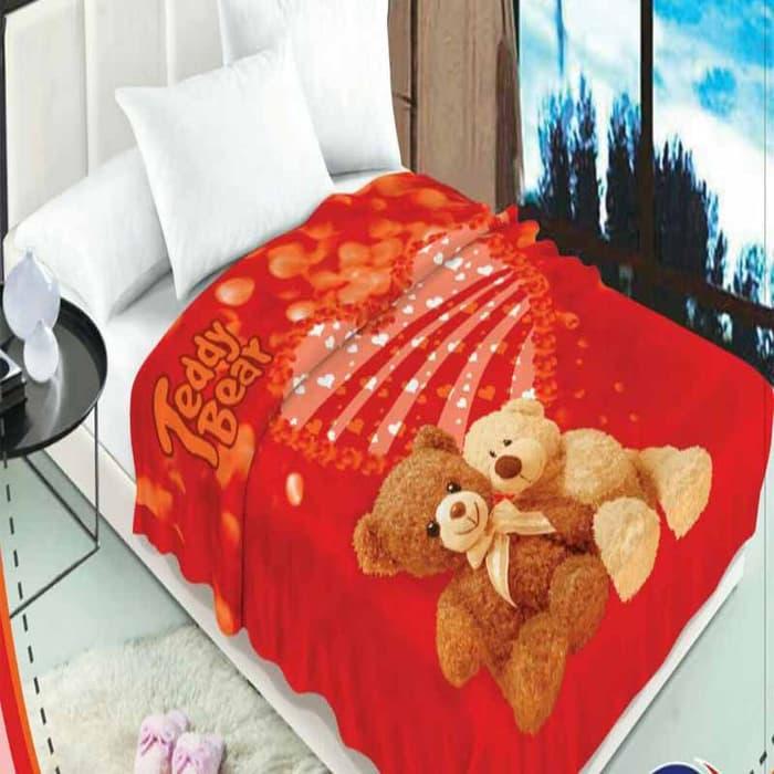 Selimut Anak 150x200cm - Red Teddy Bear ||| selimut bed cover bayi dewasa karakter bulu tebal bonita anak doraemon carter bonita