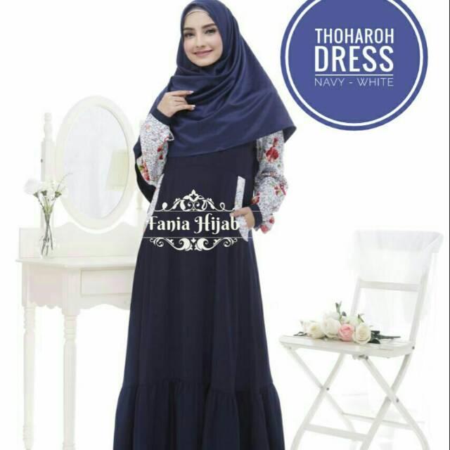 (TERBARU) Gamis busui mosecrep kombinasi katun vercase adem fania hijab (navy s-xl)