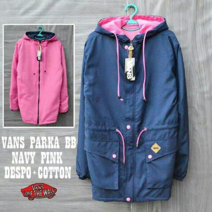 Hemat 10%!! JAKET HOODIE SWEATER PARKA VANS BB 2 IN 1 BIRU NAVY COMBI PINK PREMIUM - ready stock