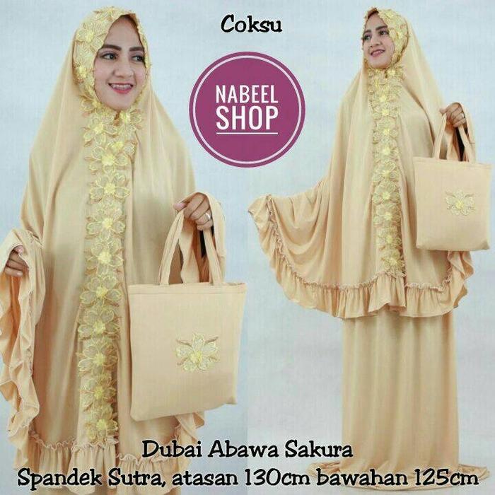 mukena-dubai-cantik-elegan-spandek-sutra-terbaru-abawa coklat-susu MDS