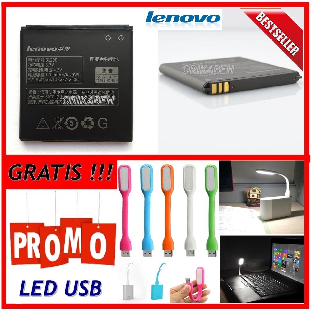 Lenovo Baterai / Battery BL200 For Lenovo A700E / A580 Original - Kapasitas 1700mAh + Gratis Lampu Led Usb ( orikabeh )