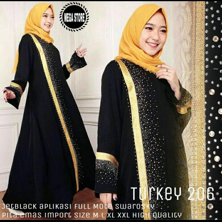 Gamis Turkey 206 Black Series - Aplikasi Pita Emas