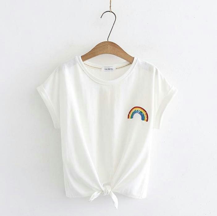 J&C Kaos Rainbow Tee / Baju Pendek Wanita / Kaos Pendek / Atasan Model Crop Tee / T-Shirt Wanita / Crop Tee