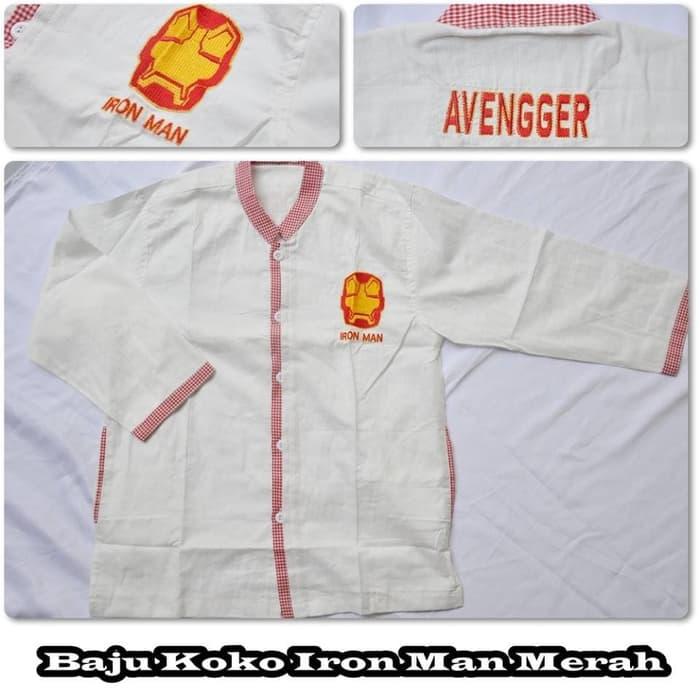 (Busana Muslim Muslimah) Baju Koko Iron Man Merah (Size XL)