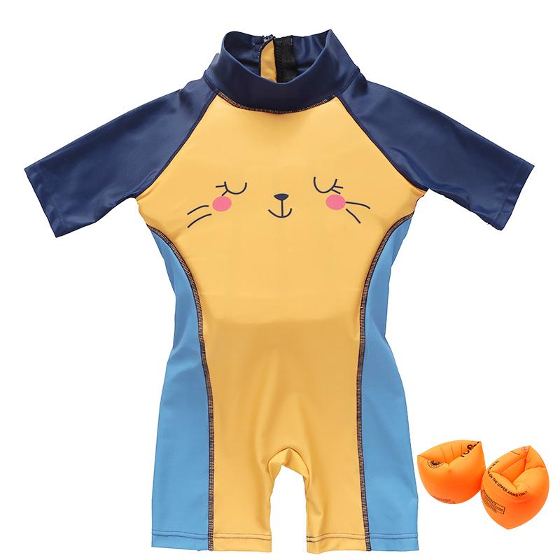 Vivo Vivo-biniya Baju Renang Baru Children Baju Renang Pria atau Wanita dan Anak-Anak (Xiaoyan dicetak Kuning Apung Pakaian (untuk Mengirim Lingkaran Lengan) + Biru Dinosaurus Topi Telinga)