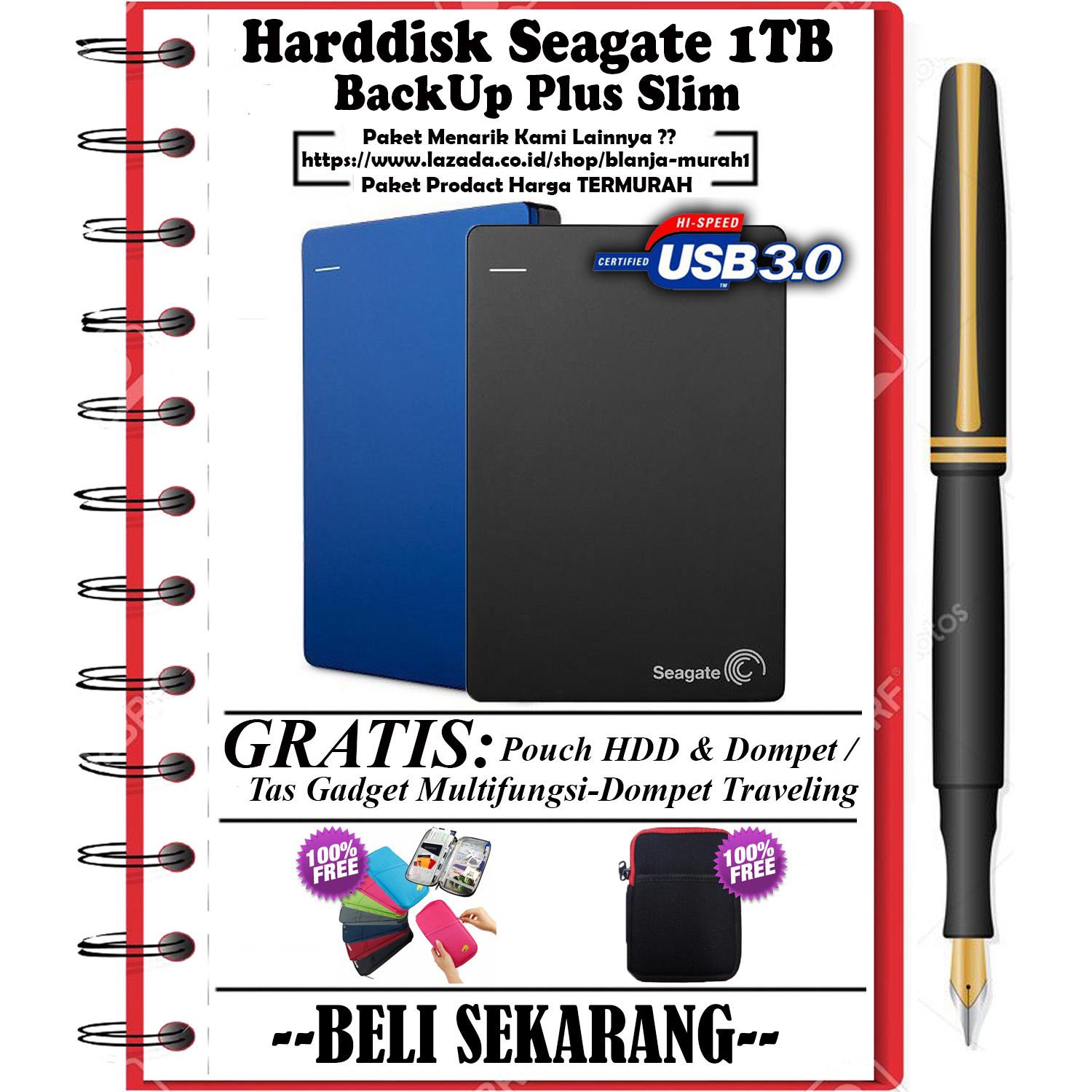 Seagate Backup Plus Slim 1TB - HDD - HD - Hardisk External 2.5 - GRATIS Pouch Harddisknya dan Gadget Pouch Multi-functional Storage Orgranizier / Dompet Gadget Multifungsi Traveling