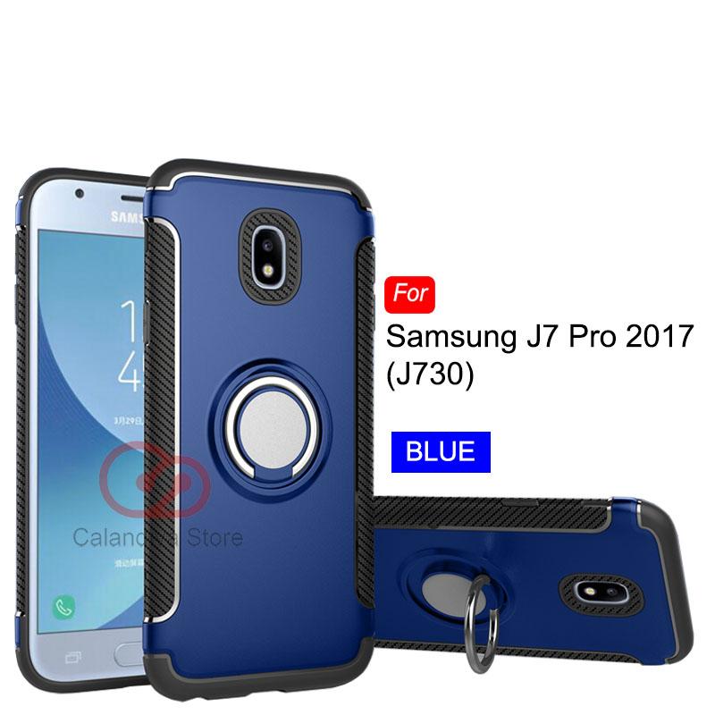 Calandiva Case Samsung Galaxy J7 PRO 2017 ( J730 ) Casing Ring Carbon Kickstand Hybrid Premium Quality Grade A
