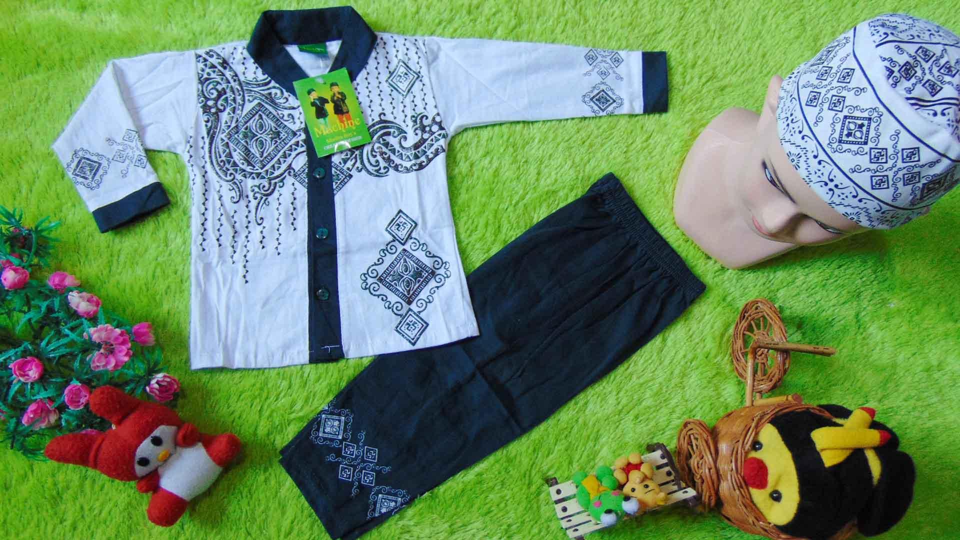 kembarshop - PLUS PECI setelan baju koko muslim anak bayi laki-laki cowok newborn 0-12bulan sablon timbul berkilau hijau emerald