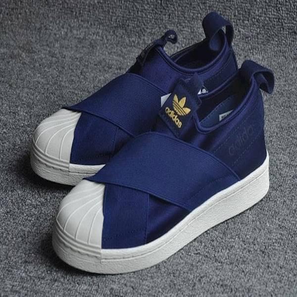 Sepatu Cowok Keren Kece Adidas ORIGINAL Superstar Slip On Navy Men