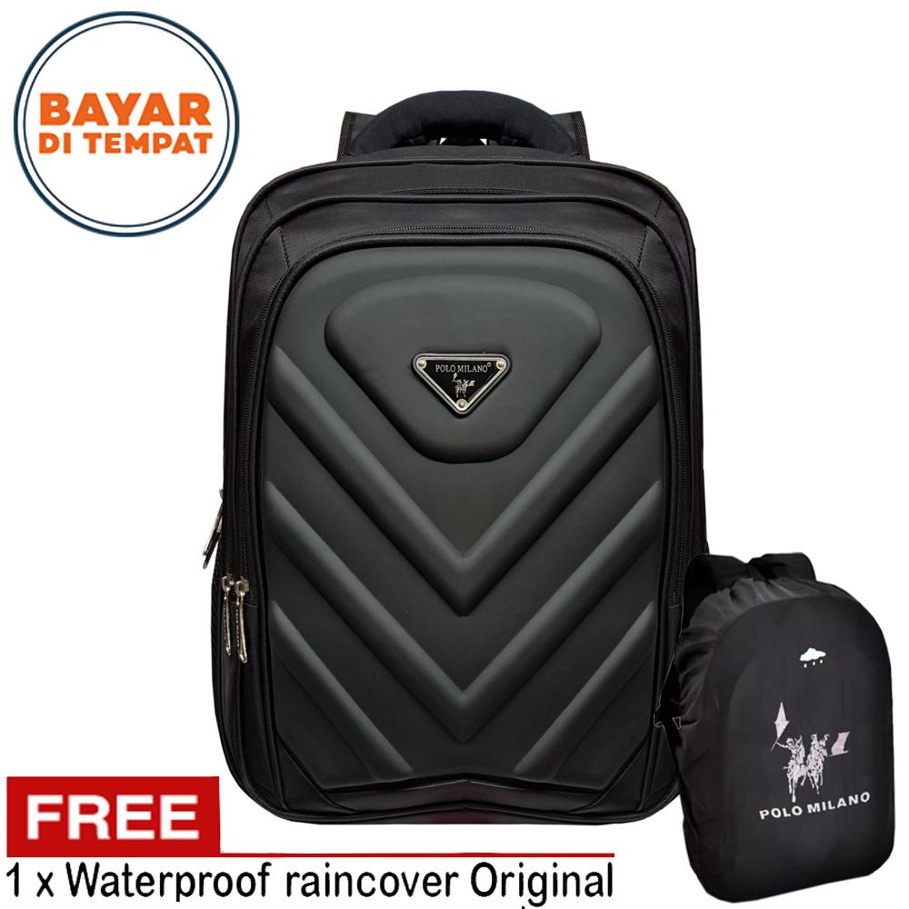 Polo Milano impor embosTas Ransel Tas Laptop Tas Punggung Tas Kerja dan Kuliah 88091-18 Highest Spec Polo Backpack Import Original - Black Free Raincover