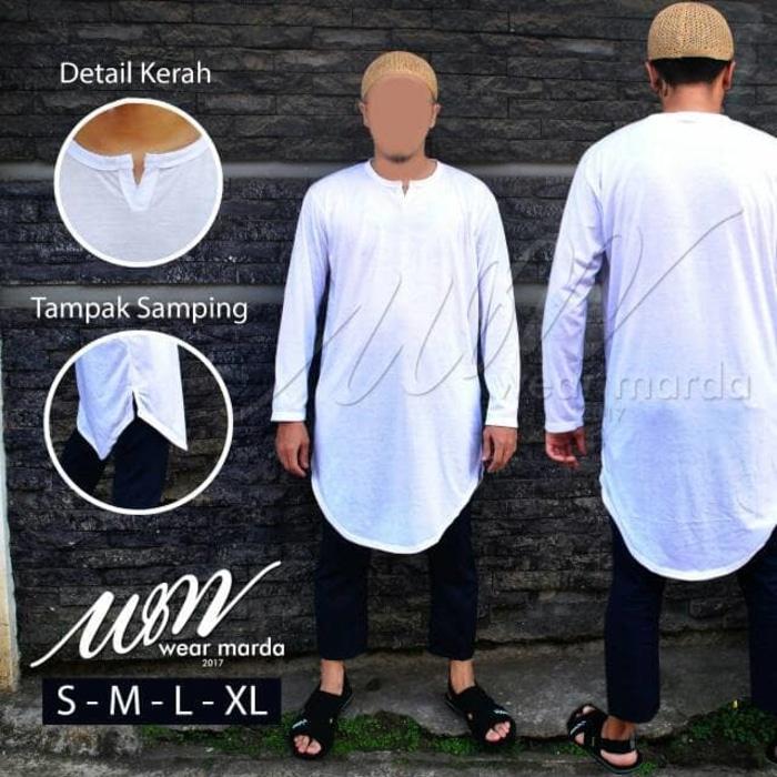 DISKON Baju Muslim Pria Model Gamis Pakistan Putih Bahan Kaos TERMURAH