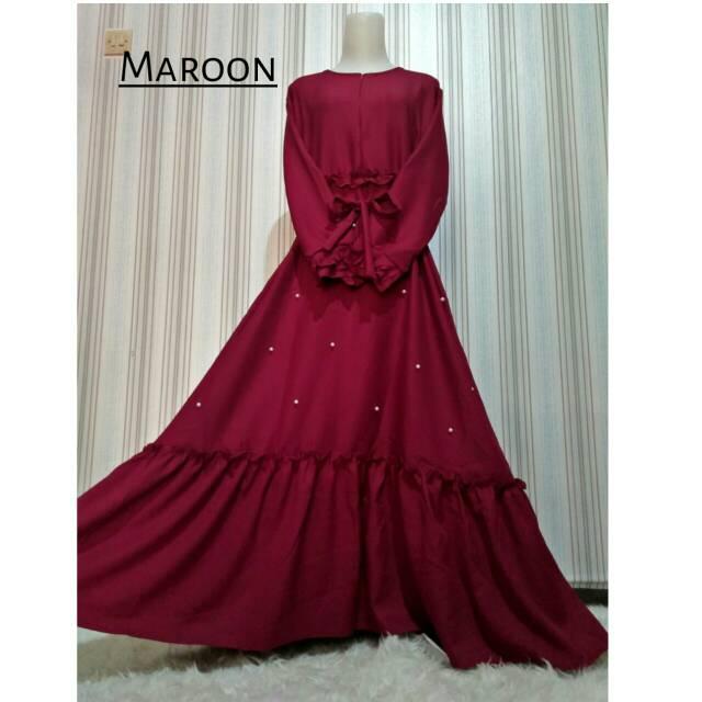 Gamis zee zee rempel mutiara tengah wolycrepe busui dress syari gaun mosscrepe maxidress muslim