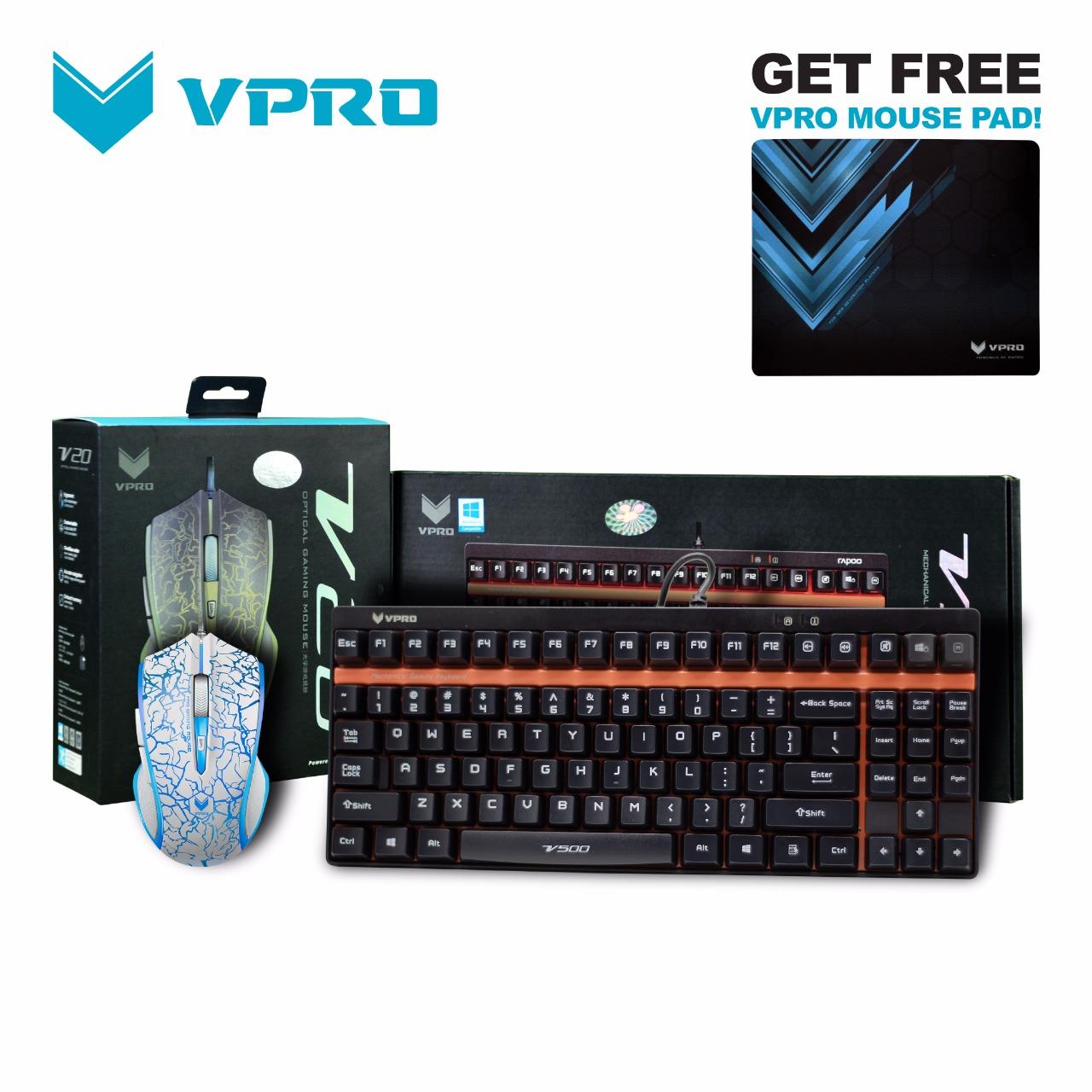 Rapoo V500 Keyboard + V20 Lightning White FREE Vpro Mousepad