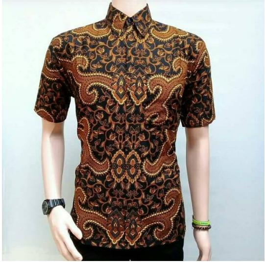 KEMEJA BATIK BATIK PEKALONGAN KEMEJA HEM BATIK PENDEK EKSLUSIF MURAH KEREN - BATIK SOGAN SOLO