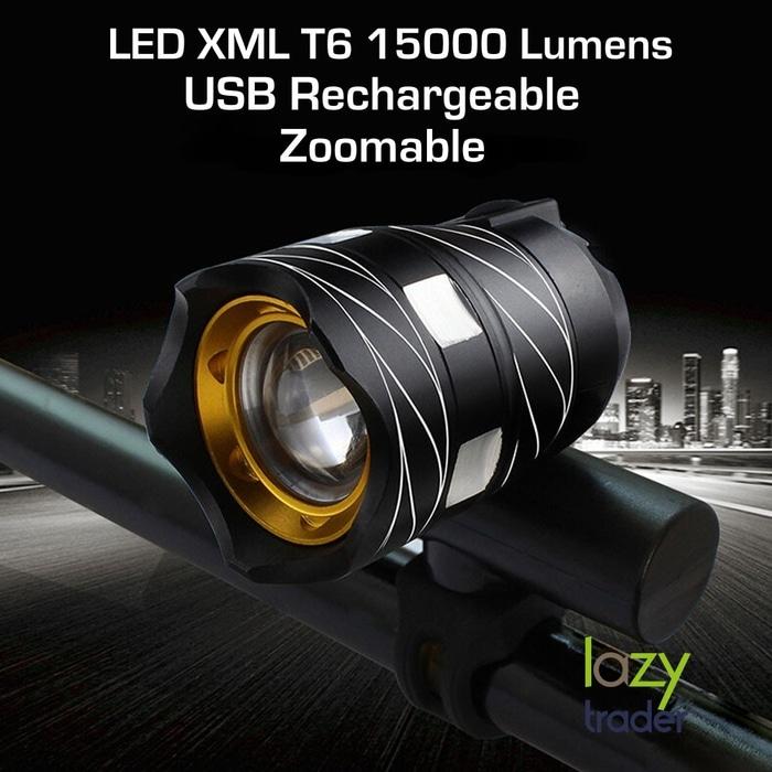 ORIGINAL!!! Lampu Sepeda LED CREE XML T6 Zoom Recharge - Bike front Light - bg14Gr