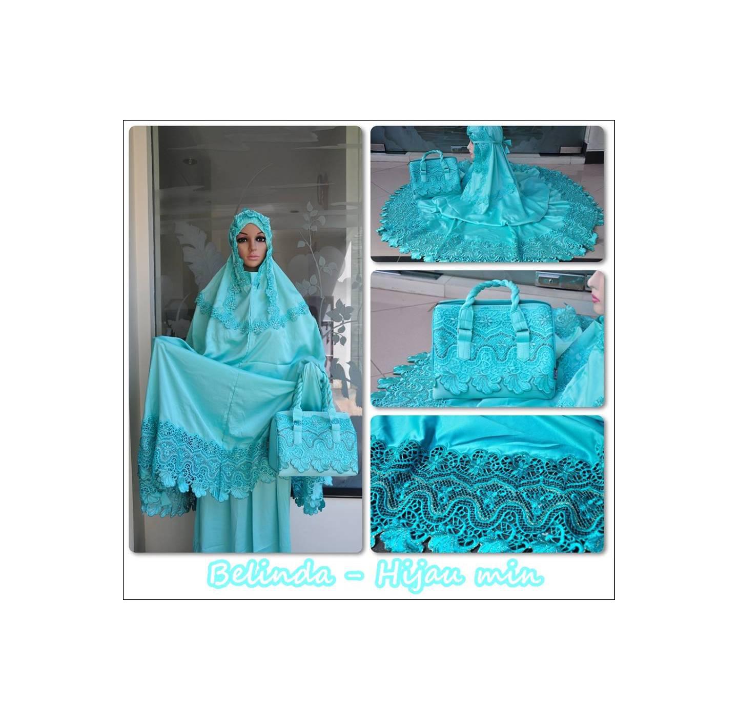 Mukena Dewasa Semi Sutra Lace Belinda Hijau Mint Mukenah Tasikmalaya