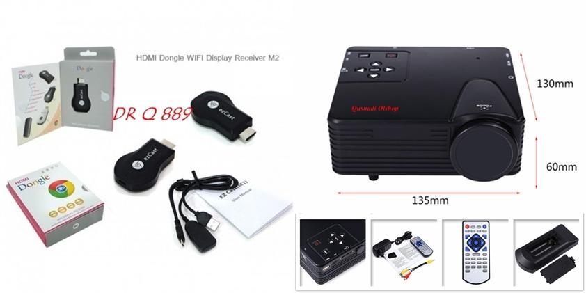 Paket Anycast Miracast Dongle Wireless HDMI + Infokus Mini H80 Proyektor Full HD 1080 P Portable Mini Proyektor Murah dan Canggih LCD Proyektor Home Theater Video Game LED Proyektor dengan AV/USB/SD untuk Nobar Bola Video Bioskop Rumah HP Android