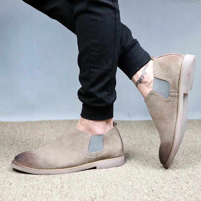 Ala Inggris Kulit Suede Muda Bernapas Sepatu Pria Sepatu Trendi (Gosok Kokas Khaki)